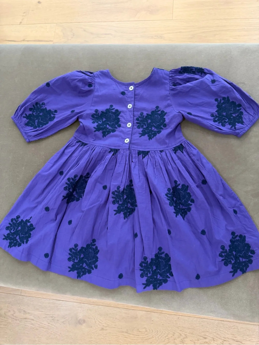 Pink Chicken Purple Dress with Navy Embroidery